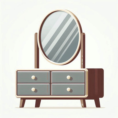 Vector illustration of a dressing table with mirror and bedside table.のイラスト素材