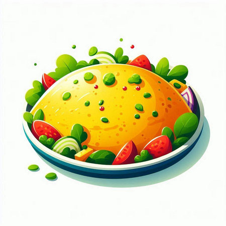 Vector illustration of omelette with vegetable salad on white background.のイラスト素材