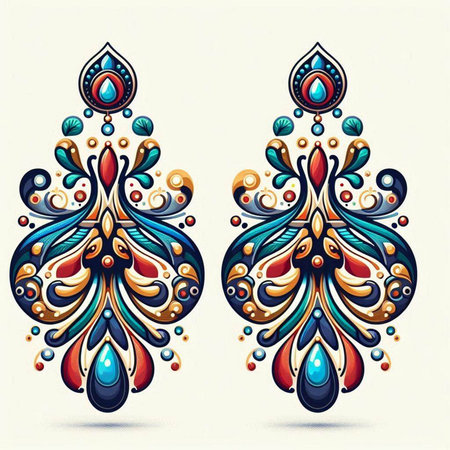 illustration of earrings with colorful ornaments in ethnic styleのイラスト素材