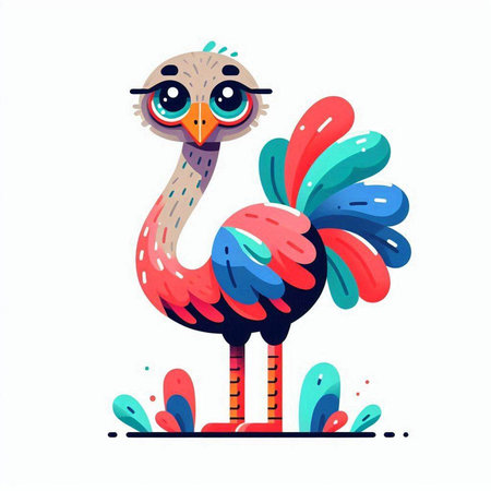 Cute cartoon ostrich. Vector illustration isolated on white background.のイラスト素材