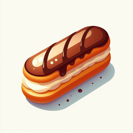Illustration of a chocolate eclair with cream on a white backgroundのイラスト素材