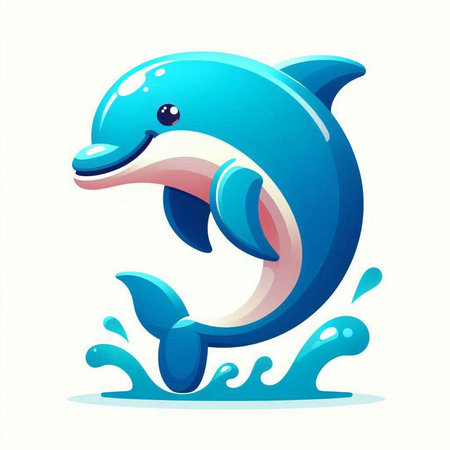 Vector illustration of a dolphin jumping out of the water, isolated on white background.のイラスト素材