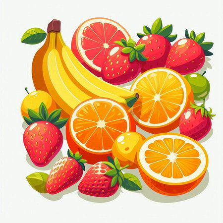 Strawberry, orange, lemon, grapefruit, orange. Vector illustration.のイラスト素材