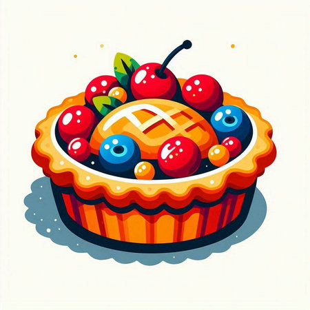 Illustration of a pie with cherries, cherries and blueberriesのイラスト素材