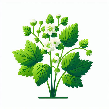 Strawberry plant. Vector illustration isolated on white background. Flat style.のイラスト素材