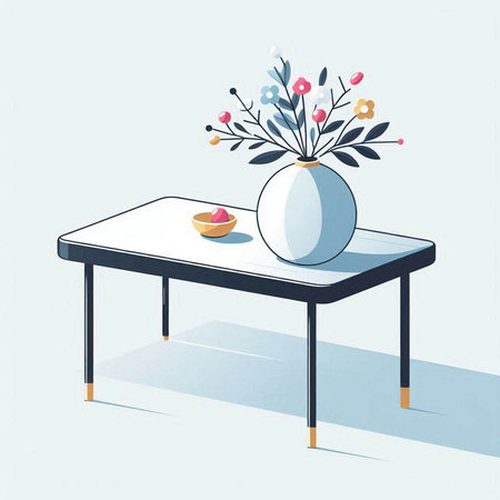 Flower vase on the table. Illustration in flat styleのイラスト素材