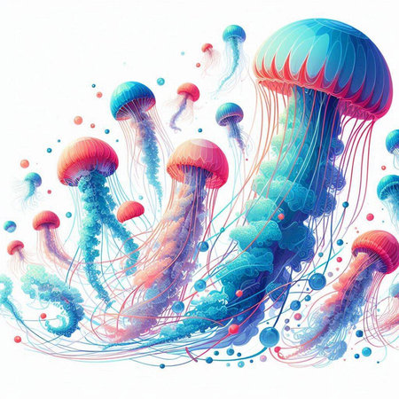 Jellyfish in the sea. Underwater world. Vector illustration.のイラスト素材