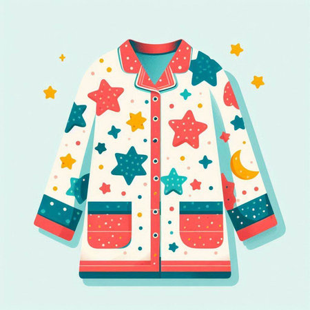 Children's winter jacket with stars and snowflakes. Vector illustration.のイラスト素材