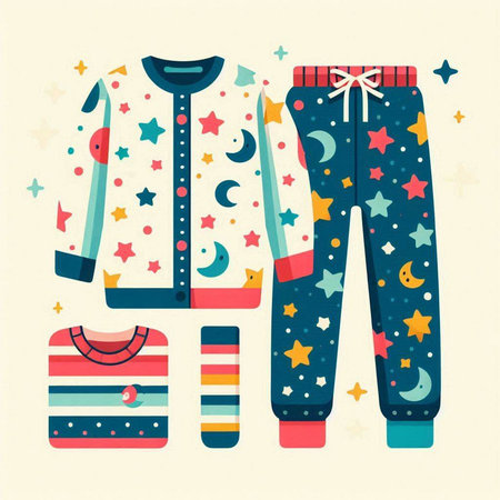 Vector illustration of a set of children's clothes in the Scandinavian style.のイラスト素材