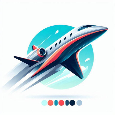 Airplane on the background of the blue sky. Vector illustration.のイラスト素材
