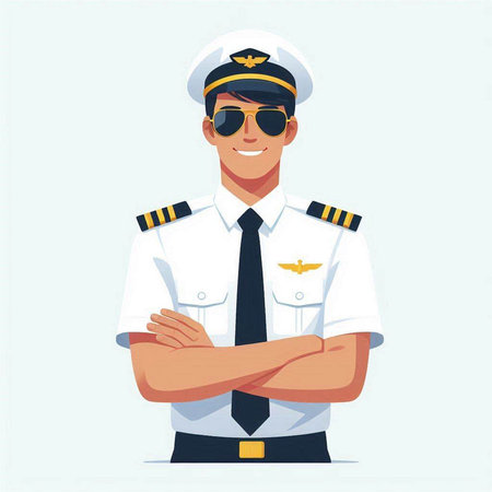 Smiling pilot in uniform. Vector illustration in flat cartoon style.のイラスト素材
