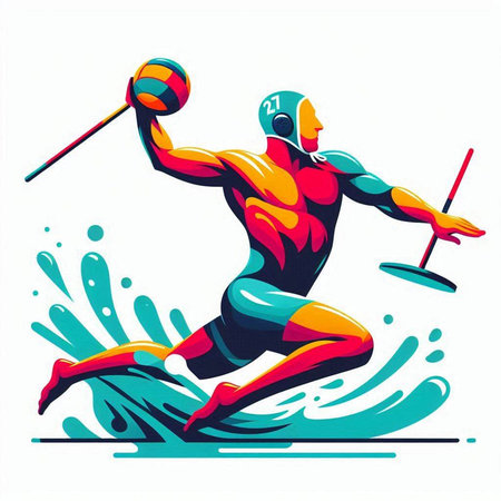 Water polo player with the ball and racket. Vector illustration.のイラスト素材