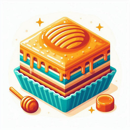 Honey cake. Sweet dessert. Vector illustration in cartoon style.のイラスト素材