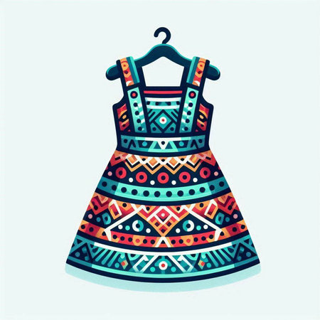 Dress with a pattern in the style of boho. Vector illustration.のイラスト素材