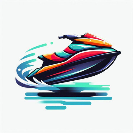 Vector illustration of a jet ski in the water. Eps 10 vector file.のイラスト素材