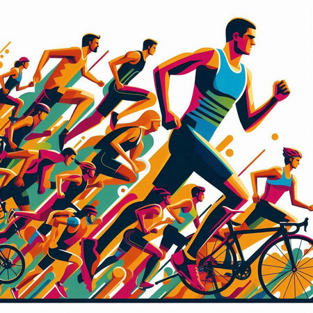 Vector illustration of a group of people running in a marathon race.のイラスト素材