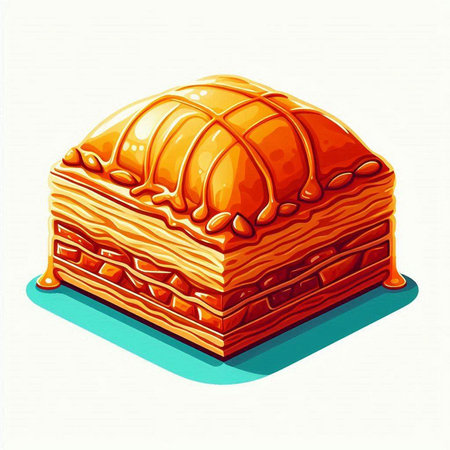 Illustration of a piece of cake with chocolate glaze on a white backgroundのイラスト素材