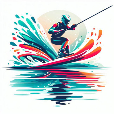 Water skiing, sport vector illustration. Water skiing and water skiing.のイラスト素材