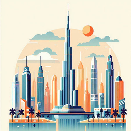Dubai Skyline, United Arab Emirates. Vector Illustration.のイラスト素材