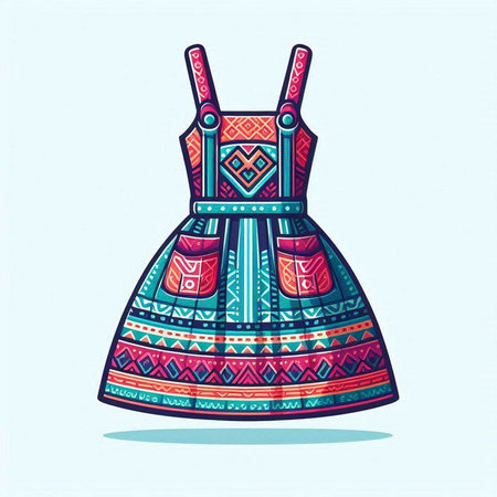 Dress with ethnic ornaments. Vector illustration in retro style.のイラスト素材