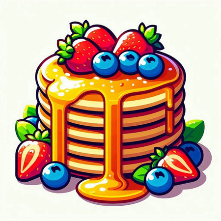 Pancakes with berries and honey. Vector illustration for your designのイラスト素材