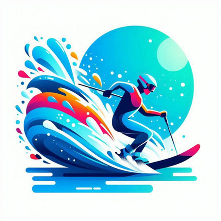Skiing in the mountains. Water sport. Vector illustration.のイラスト素材