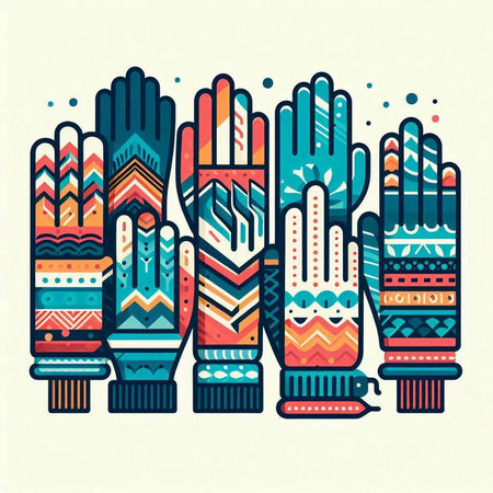 Hands with ethnic ornament. Vector illustration in retro style. Can be used as a print on t-shirts and bags.のイラスト素材
