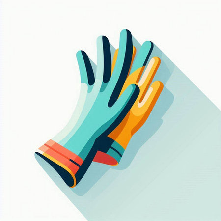 Rubber gloves. Vector illustration in flat style. Isolated on white background.のイラスト素材
