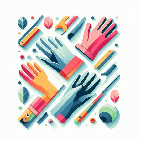 Group of hands holding different tools. Vector illustration in flat style.のイラスト素材