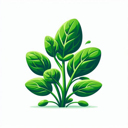 Green spinach leaves isolated on white background. Vector illustration in cartoon style.のイラスト素材