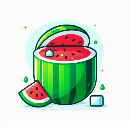 Watermelon with ice cubes and watermelon slices. Vector illustration.のイラスト素材