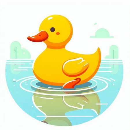 Cute yellow rubber duck floating on the water. Vector illustration.のイラスト素材