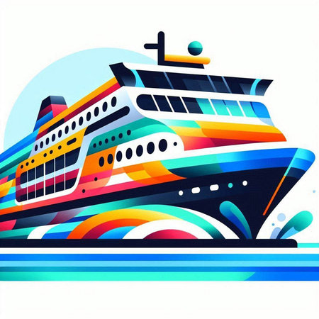 Cruise ship vector illustration, abstract colorful background for your design.のイラスト素材