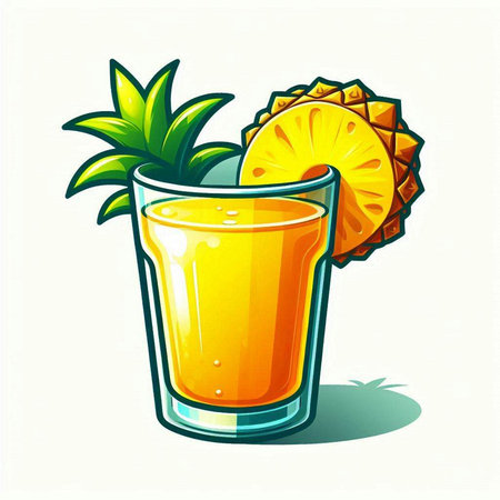 Pineapple juice in a glass on a white background. Vector illustration.のイラスト素材