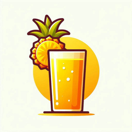 Pineapple juice glass vector illustration. Juicy tropical fruit drink.のイラスト素材
