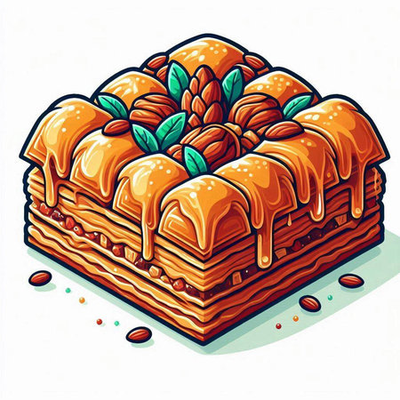 Piece of cake with pistachio and cream. Vector illustration.のイラスト素材