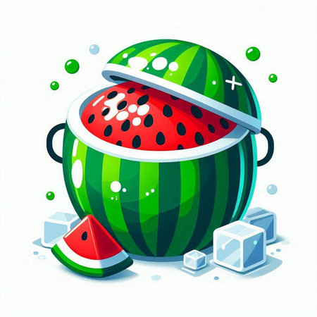 Watermelon with ice cubes on a white background. Vector illustration.のイラスト素材