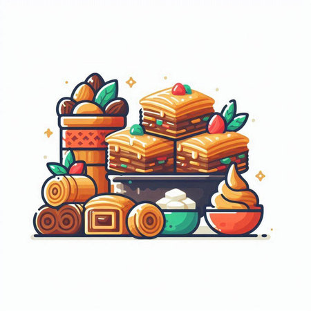 Baklava vector illustration. Baklava is a traditional Turkish dessert.のイラスト素材