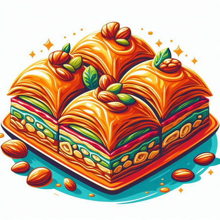 Turkish baklava on a white background. Vector illustration.のイラスト素材