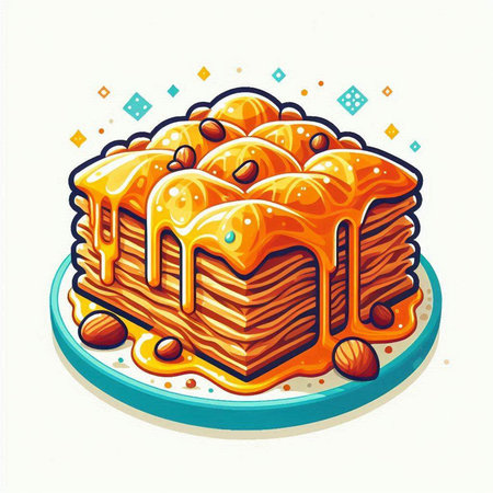 Cake with caramel and nuts on white background. Vector illustration.のイラスト素材