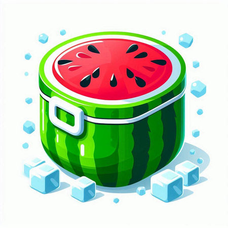 Watermelon with ice cubes on a white background. Vector illustration.のイラスト素材