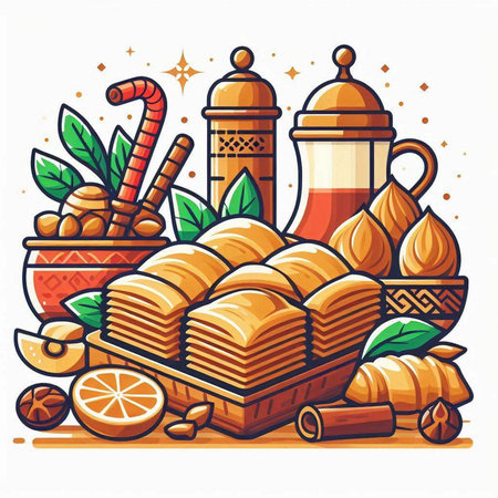 Baklava. Traditional indian sweet dessert. Vector illustrationのイラスト素材