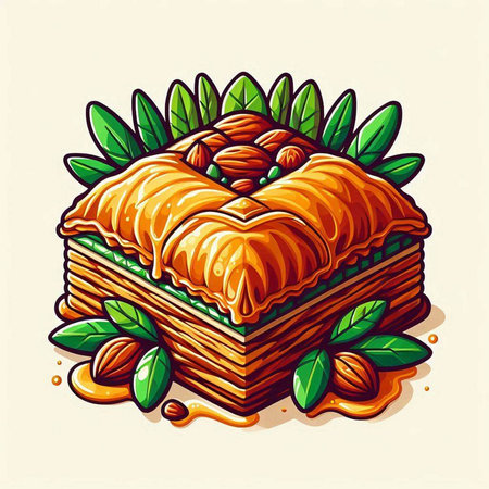 Sweet baklava with pistachio, vector illustration.のイラスト素材