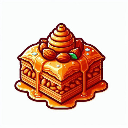 Honey cake vector illustration. Sweet dessert isolated on white background.のイラスト素材