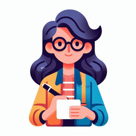 Young woman in glasses with a tablet. Vector illustration in a flat styleのイラスト素材