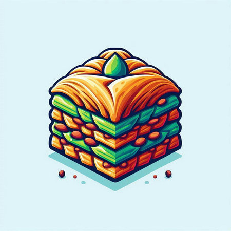 Baklava is a traditional Turkish dessert. Vector illustration.のイラスト素材