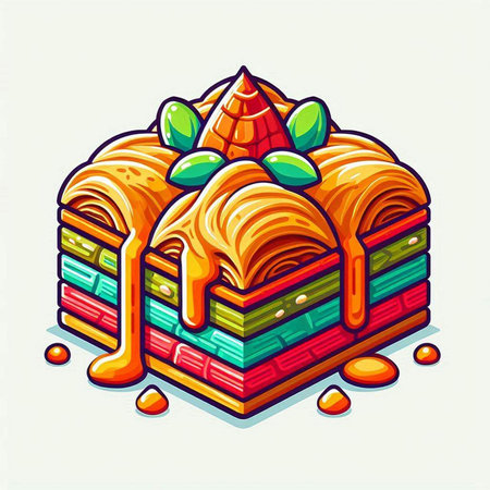 Vector illustration of a colorful illustration of a croissant with honey.のイラスト素材
