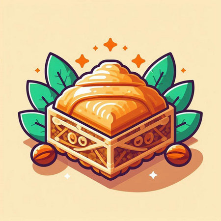 Vector illustration of a treasure chest with a piece of bread and nuts.のイラスト素材