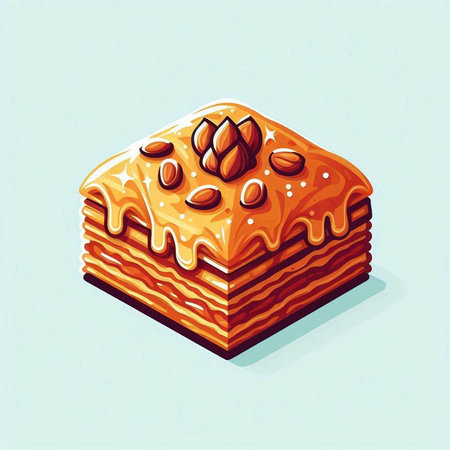 Baklava isometric vector illustration. Isolated on blue background.のイラスト素材