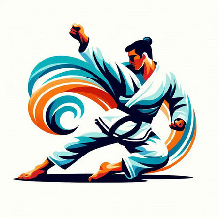 Taekwondo man in a kimono. Vector illustrationのイラスト素材